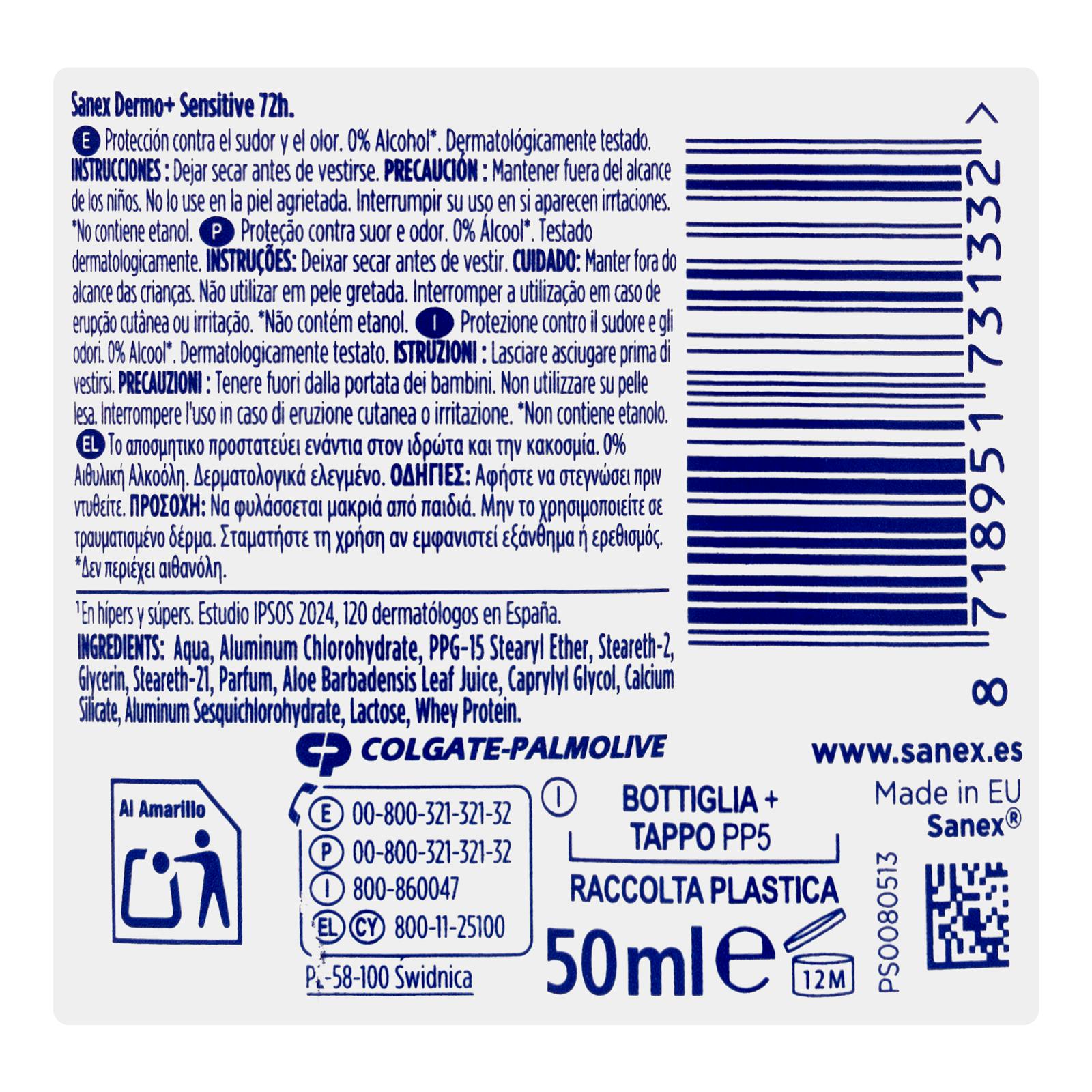 Déodorant anti-transpirant à bille Dermo Sensitive Sanex
