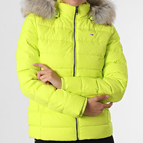 Doudoune Capuche Fourrure Femme 8588 Jaune Vert Fluo