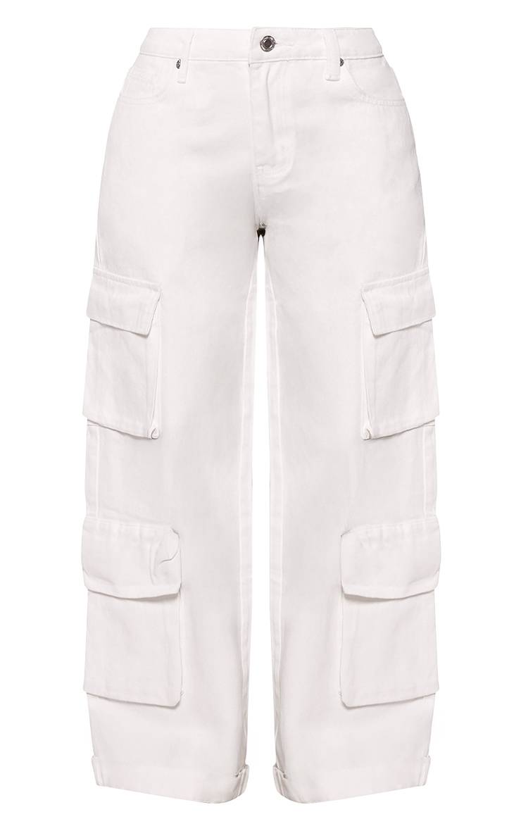 Ecru Jean En Denim À Jambes Larges Avec Poches Cargo Petite