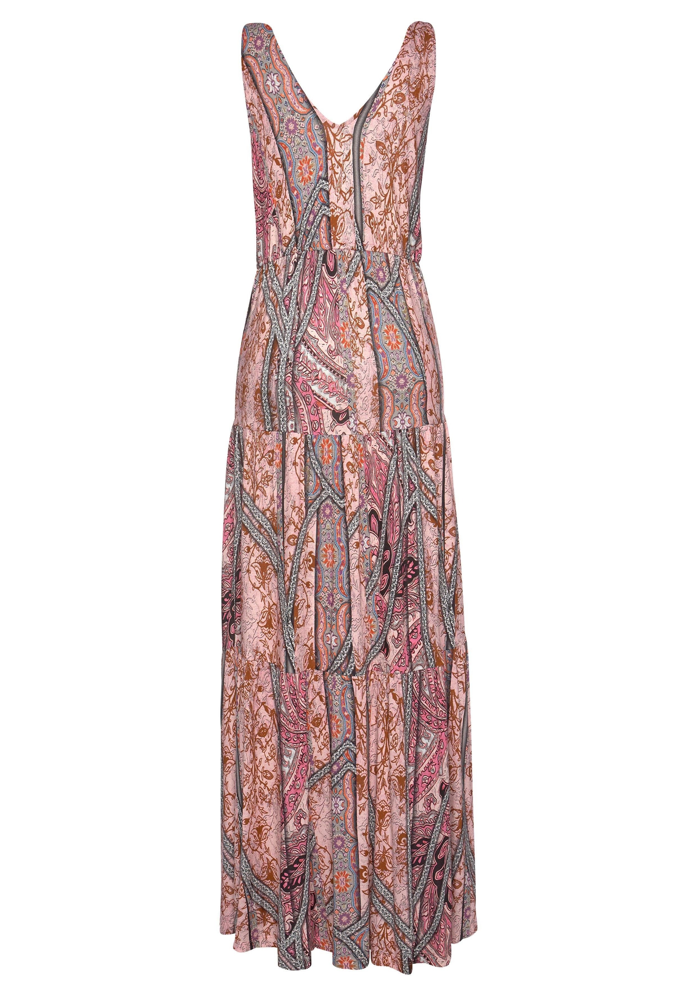 Buffalo Maxikleid mit modischen Volants und Allover-Druck, Sommerkleid, Strandkleid