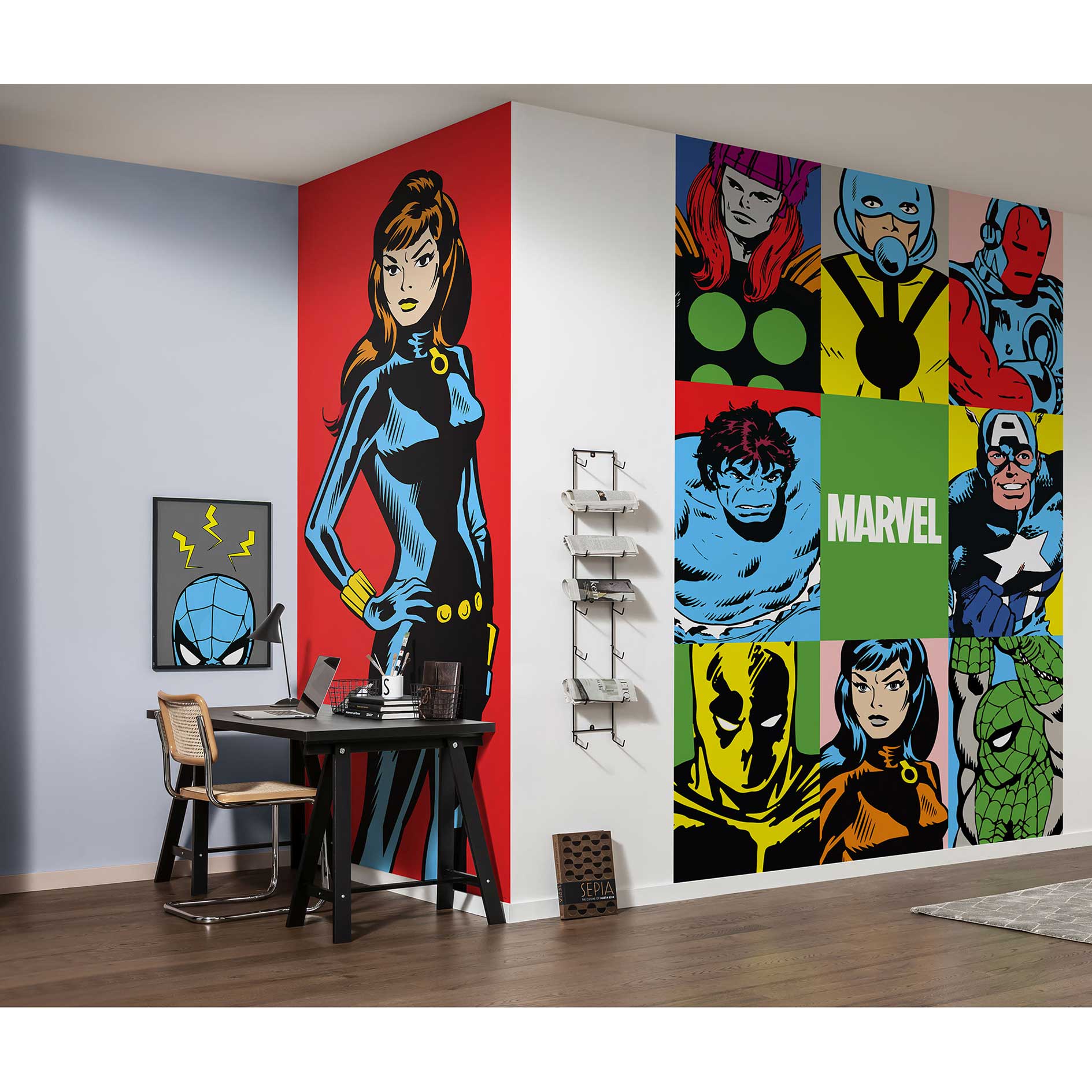 Vlies-Fototapete MARVEL POWERUP WIDOW - 100x250 cm