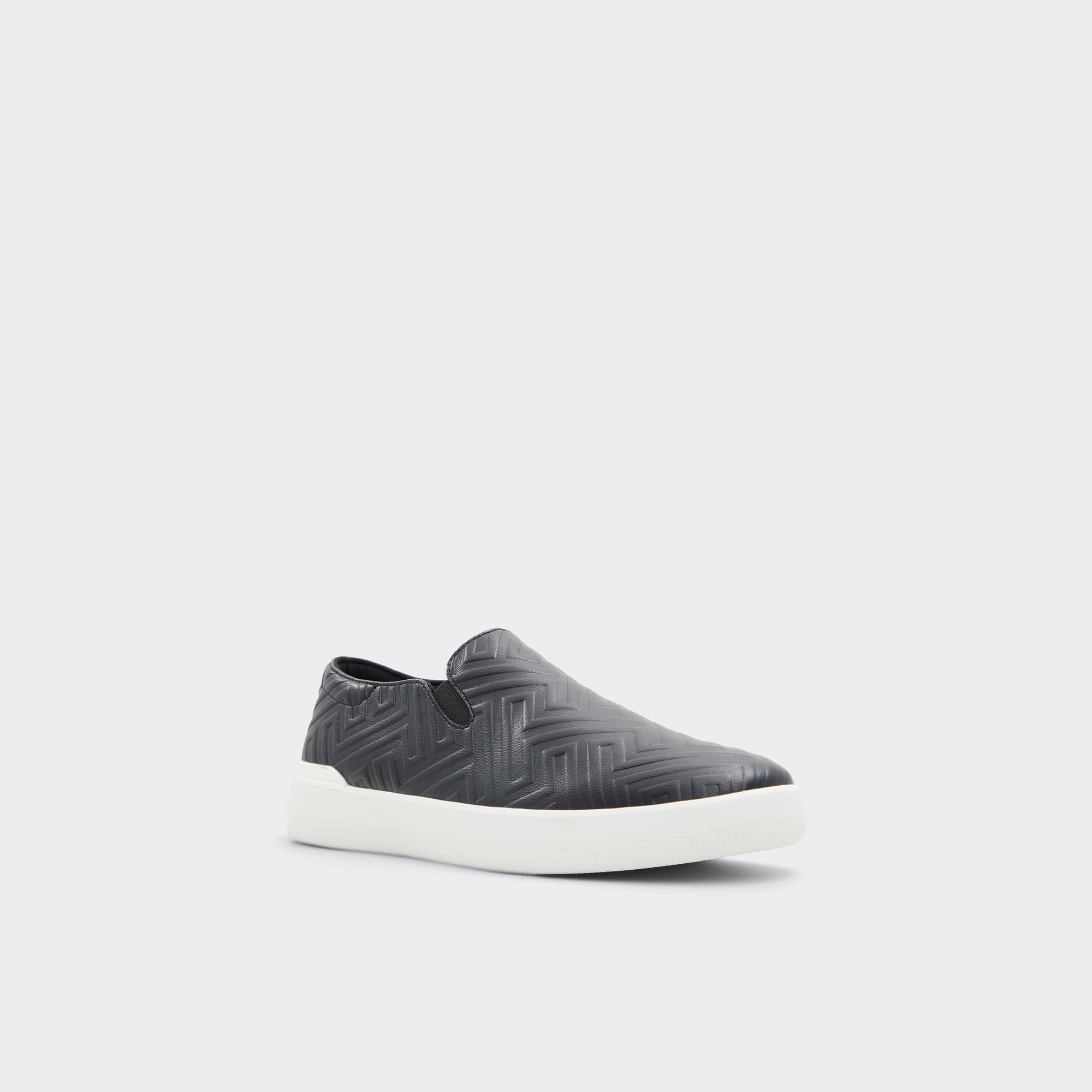 Reo Black Synthetic Embossed Men Slip-ons