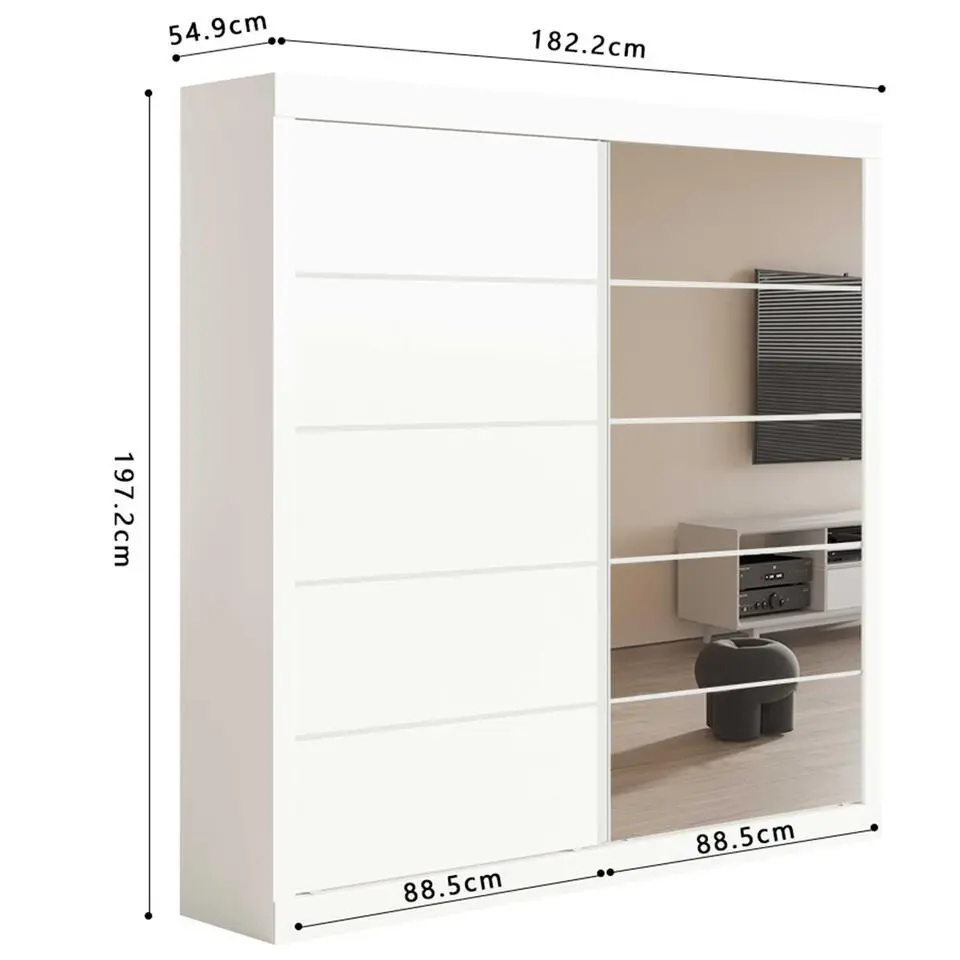 Rousseau Kledingkast Mike - 183 x 53 x 198 cm - Met spiegel - Wit