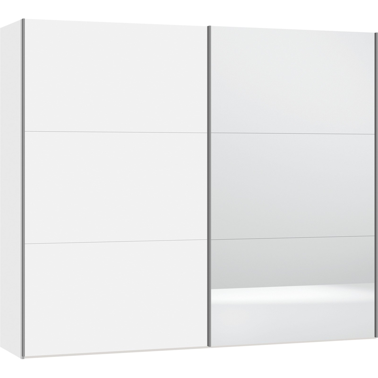 Schwebetürenschrank Schweizer 102 weiss, mit Spiegel 304 cm