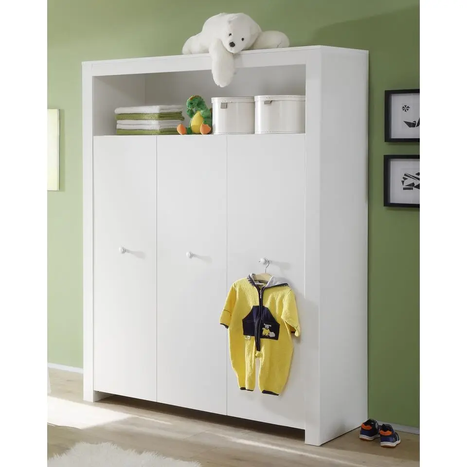 Hioshop Olja kinder kledingkast met 3 deuren en 1 plank- wit