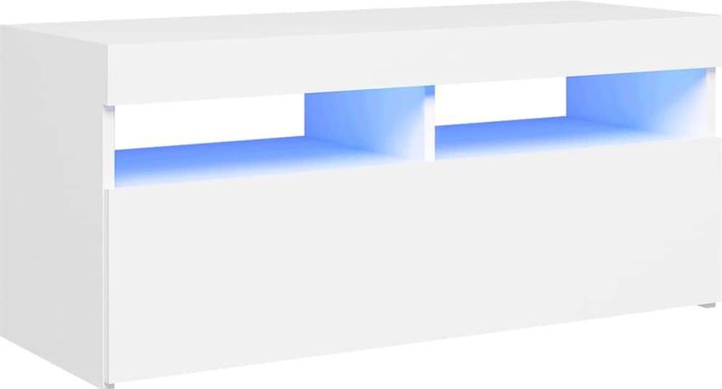 TV-Meubel - Wit - Bewerkt Hout - Met RGB LED-Verlichting