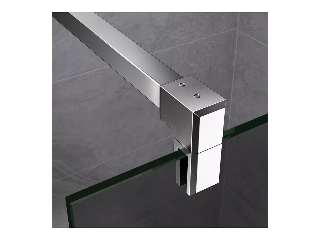 Paroi de douche grise 100x200cm à l'italienne avec barre de fixation 140cm en carré, en 8mm verre trempé anticalcaire