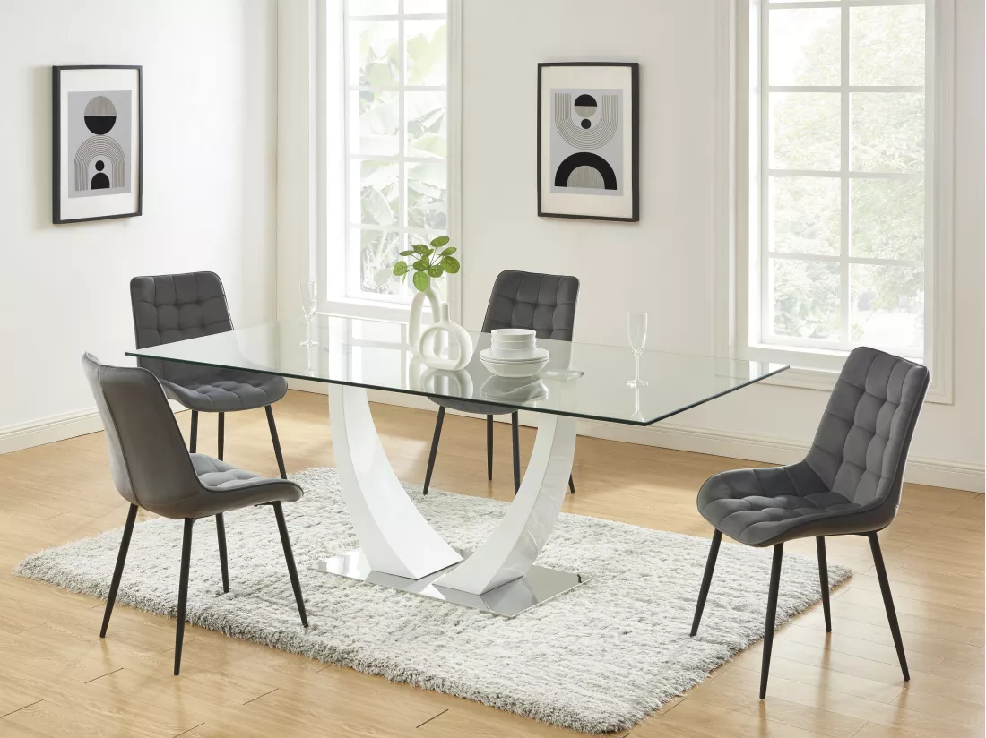 Lot de 6 chaises matelassées - Velours et métal noir - Gris - OLLUA