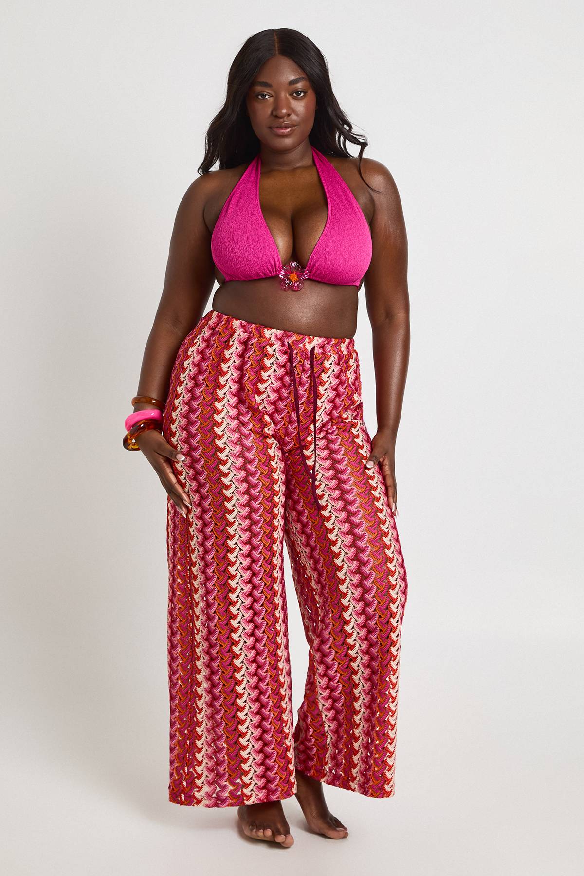 boohoo Pantalon De Plage Large En Maille Grande Taille