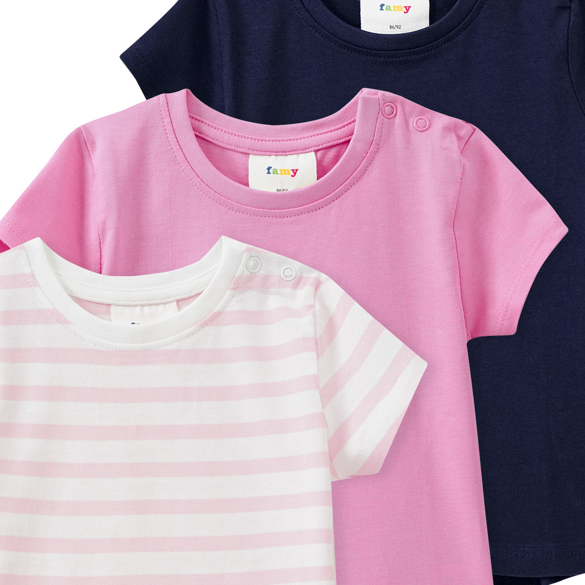 Famy 3 Baby T-Shirts im Basic-Look rosa / hellrosa / dunkelblau