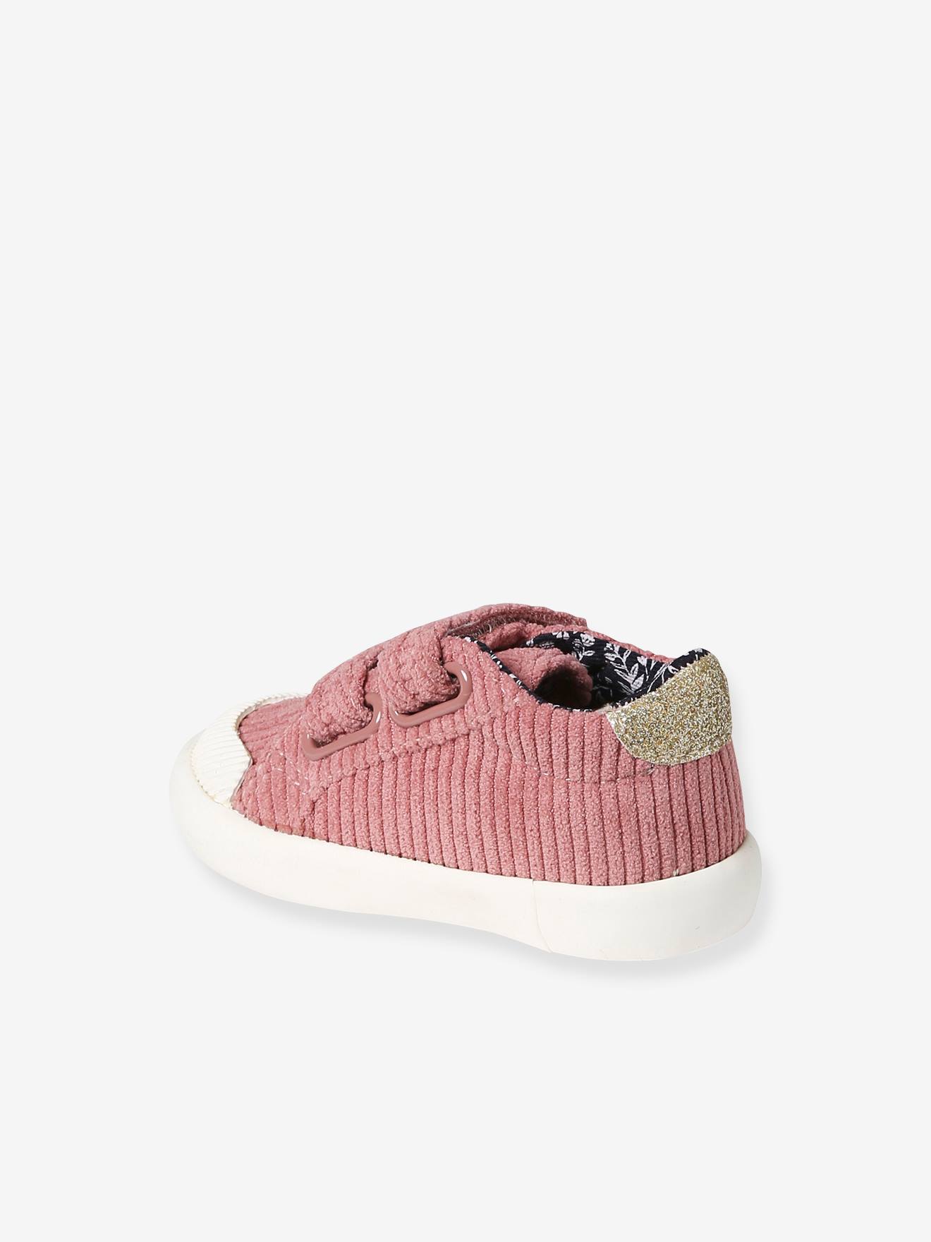 Tênis de lona infantil com fecho de velcro, rosa antigo