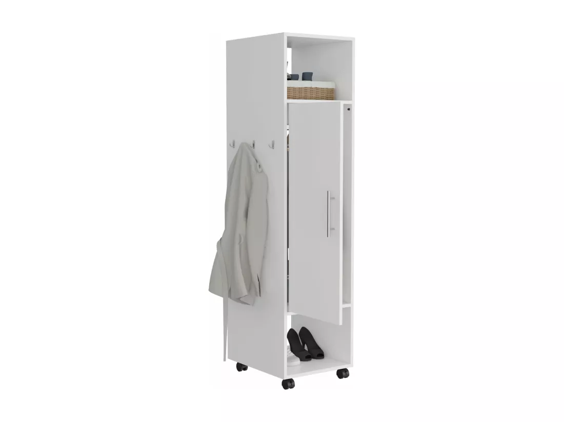 Armoire en mélamine Kronospan avec une porte, deux étagères, tringle à vêtements et miroir inclus , 160 cm X 40 cm X 48 cm , Blanc