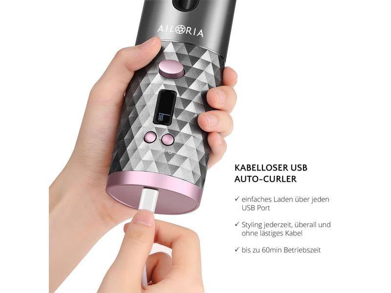 Ailoria Lockenstyler Revolutionne Grau Kabelloser Lockencurler mit LCD-Digitalanzeige