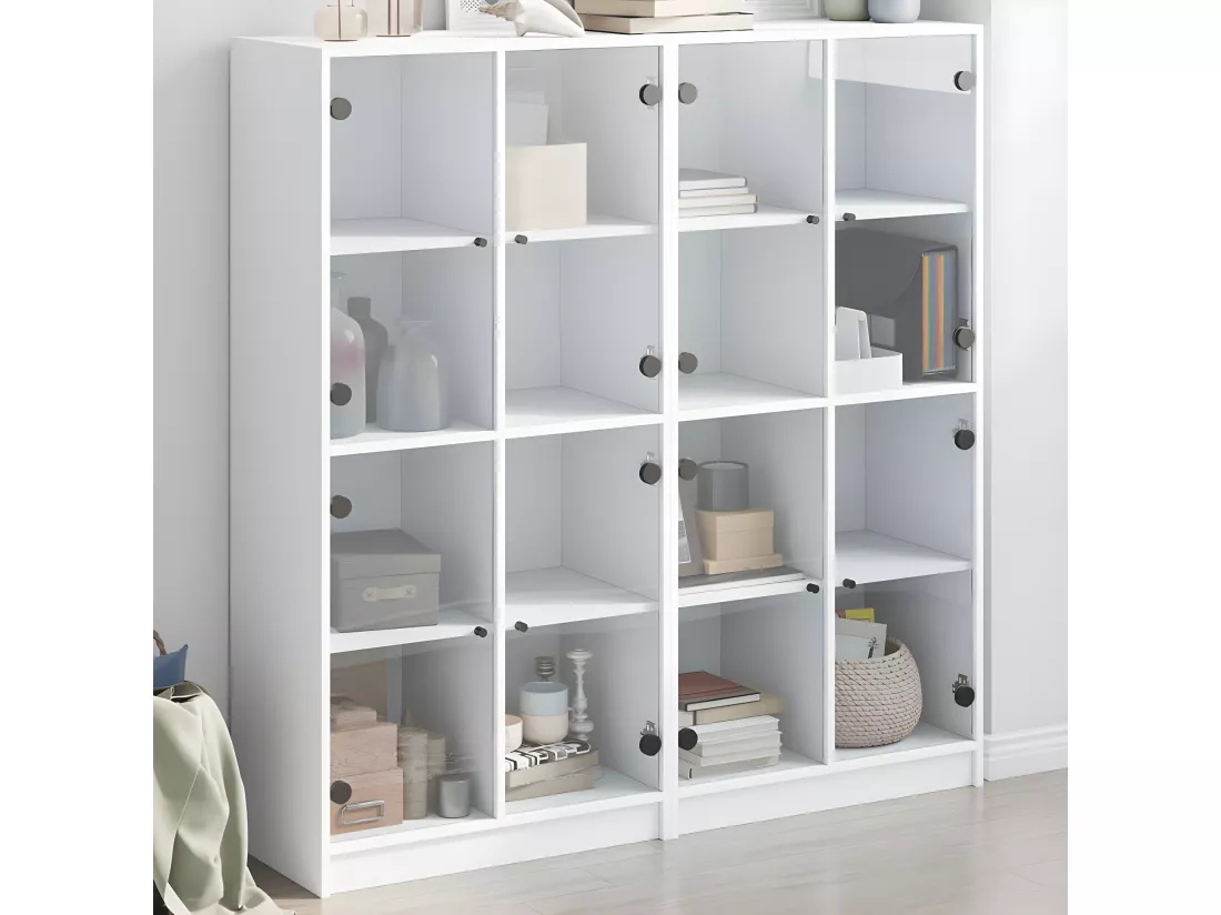 Bibliothèque avec portes blanc 136x37x142 cm bois d'ingénierie