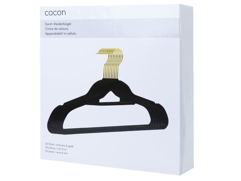 COCON Kleiderbügel 30 Stück, Schwarz Kleiderbügel mit einem feinen Bezug aus Velvet