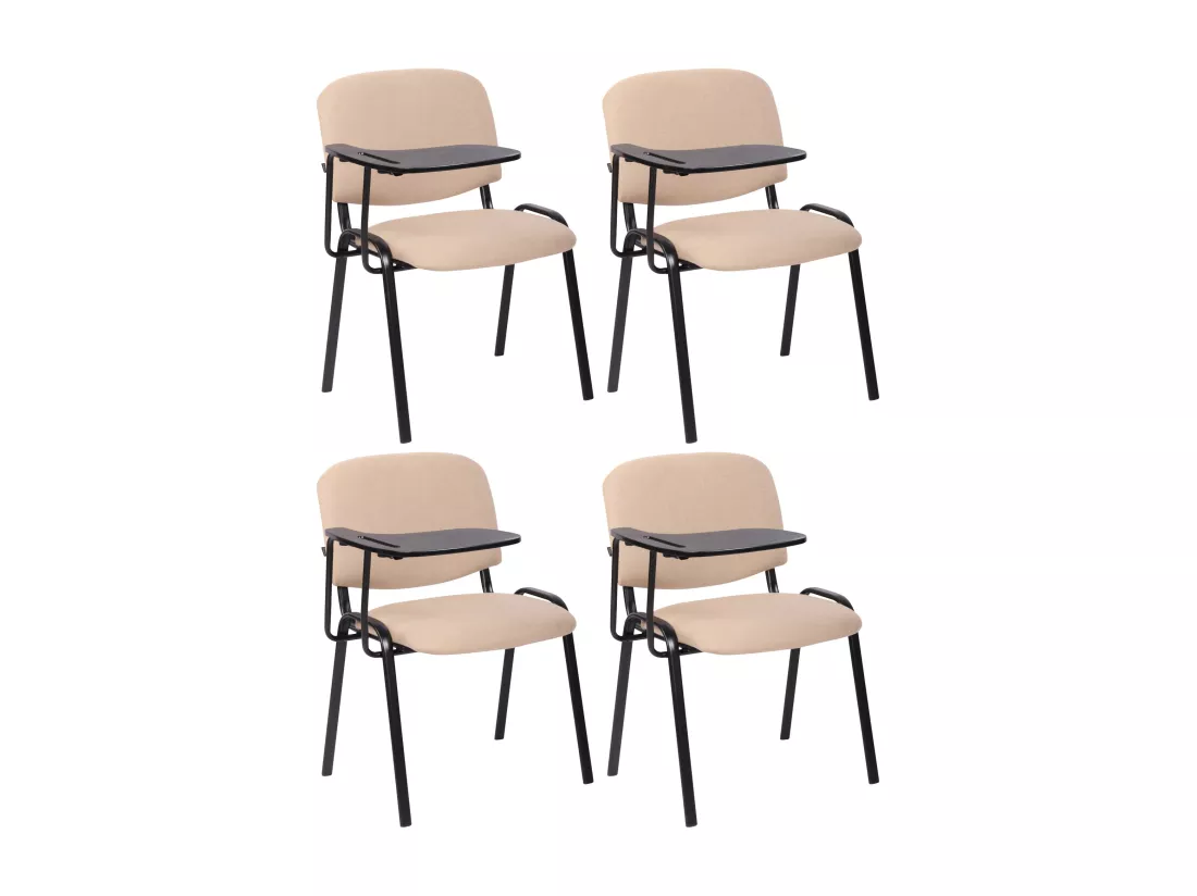 Lot de 4 Chaise de conférence - Tissu & Métal noir mat - Crème - Ken