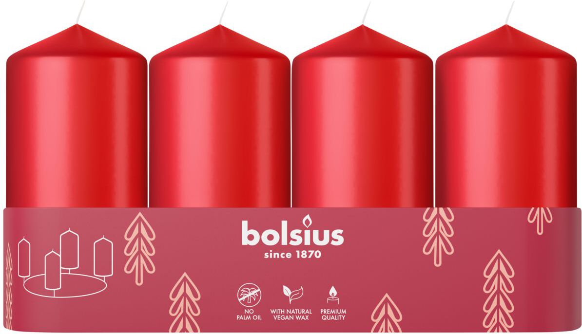 Bolsius stompkaars rood 20 uur D 5 H 10 cm 4 stuks