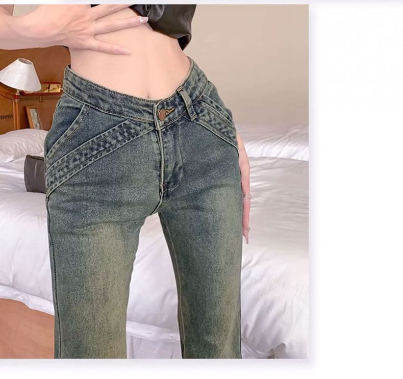 Rosesand - Low Waist Washed Slim-Fit Boot-Cut Jeans