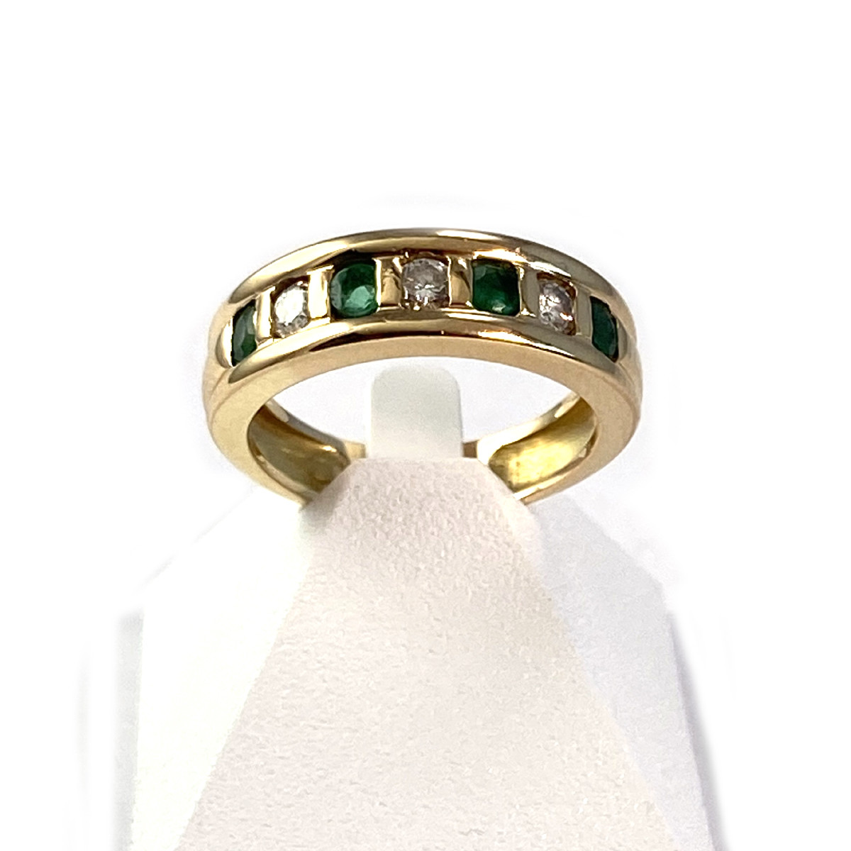 Bague d'occasion or 750 jaune diamants emeraudes