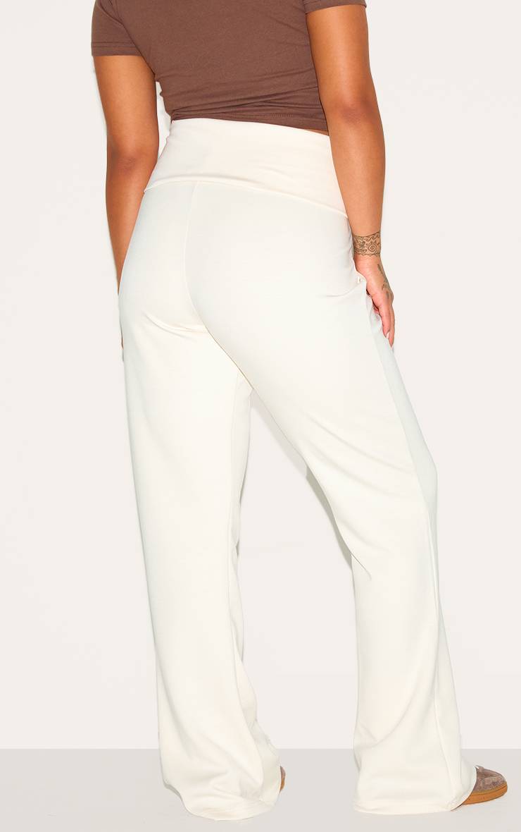 Crème Pantalon De Yoga Évasé Grande Taille À Taille Repliable En Tissu Doux Premium