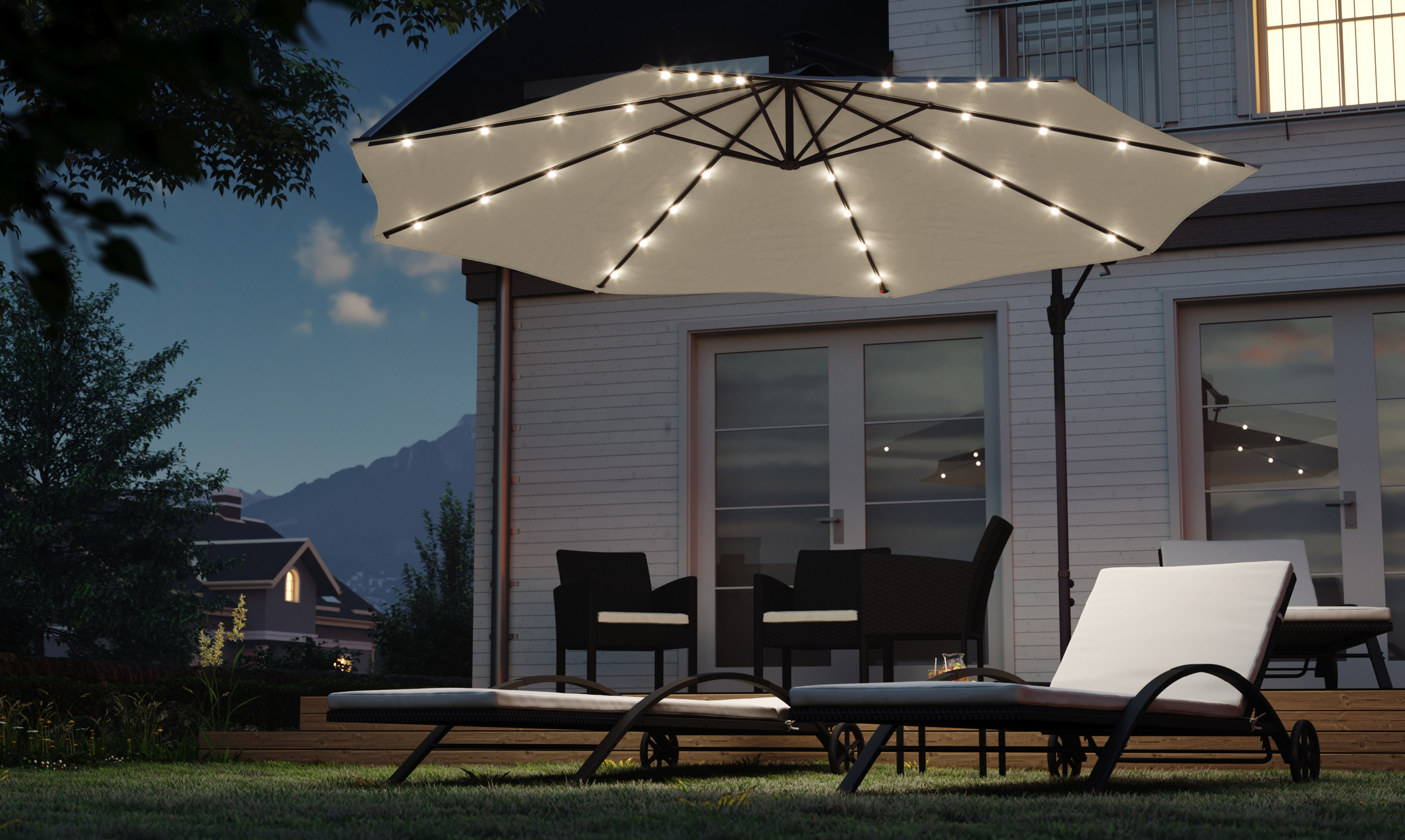 Sonnenschirm Ampelschirm BAY mit LED 350 cm anthrazit