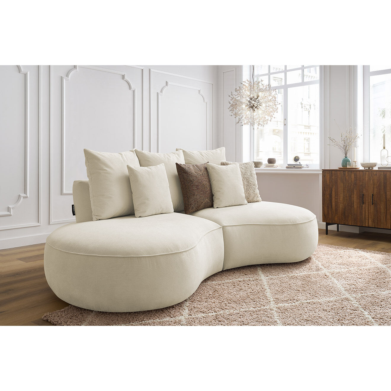 Bobochic Canapé droit fixe 3 places saint-germain tissu texturé beige - 260x145x92 cm