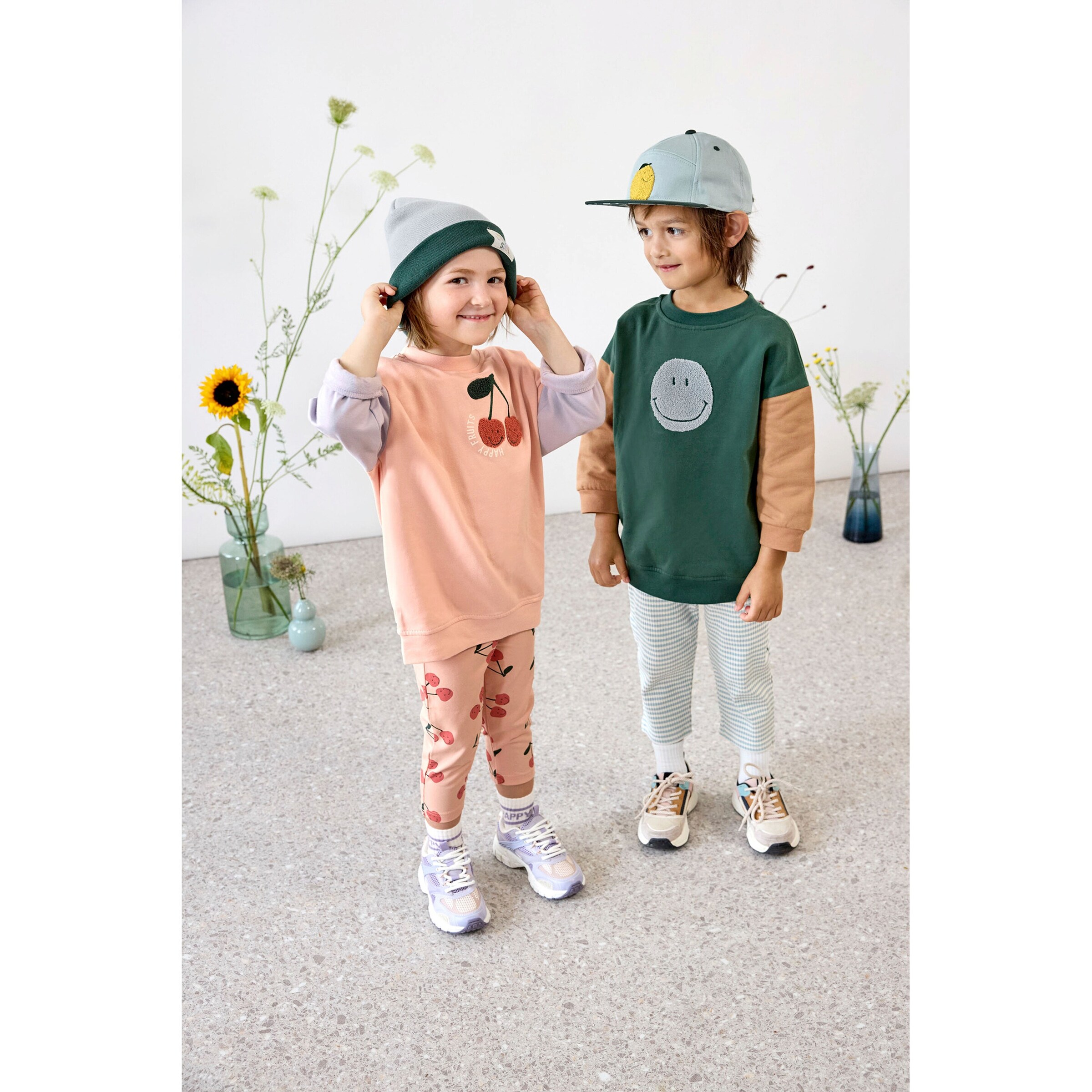 Lässig Sweatshirt Smiley Little Gang grün/braun/hellblau