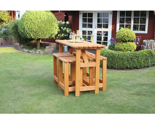 Promadino barset, 4-zits tafel, 4 krukken, hout, honingkleur
