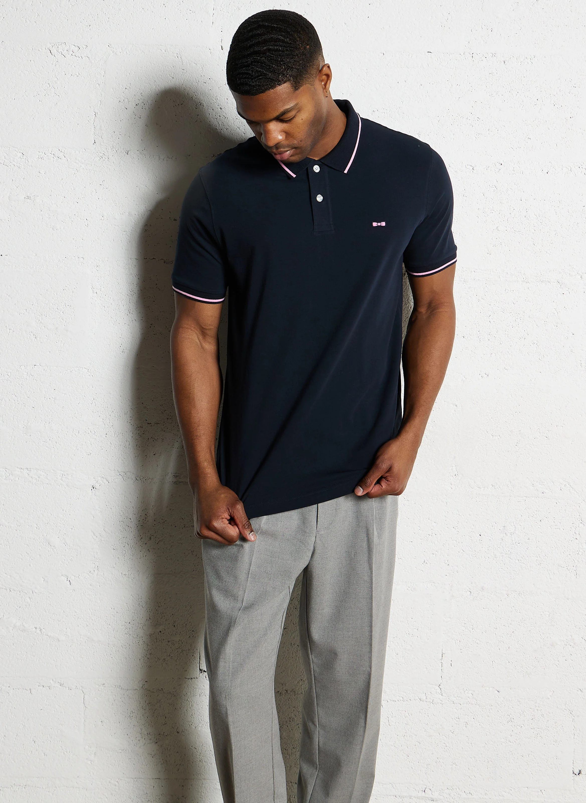 Polo slim-fit en coton mélangé | Bleu
