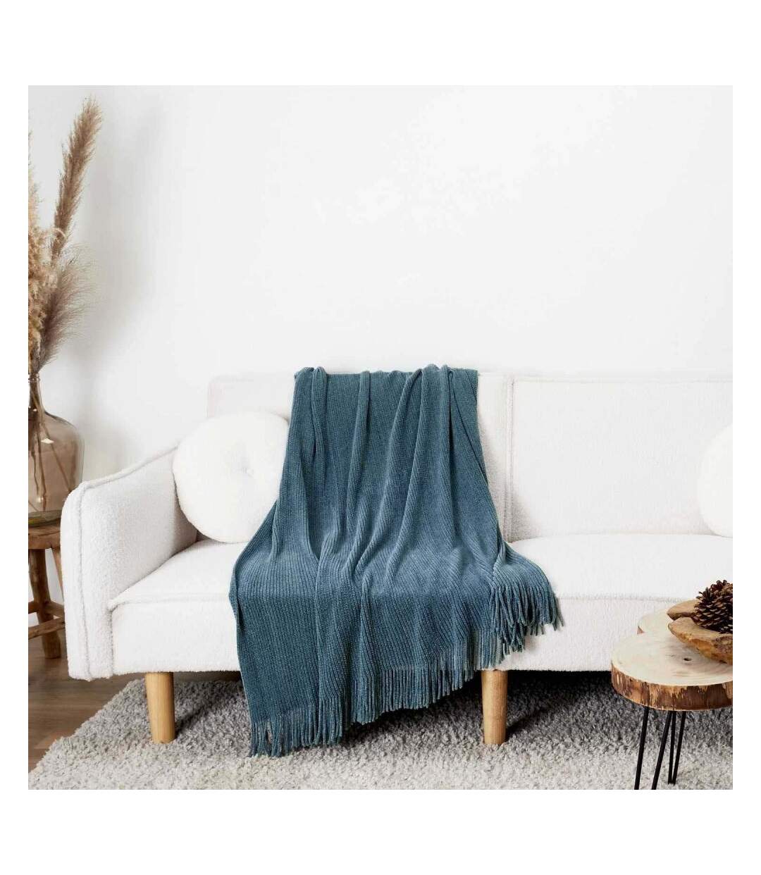 Plaid chenille en polyester avec franges 120 x 150 cm