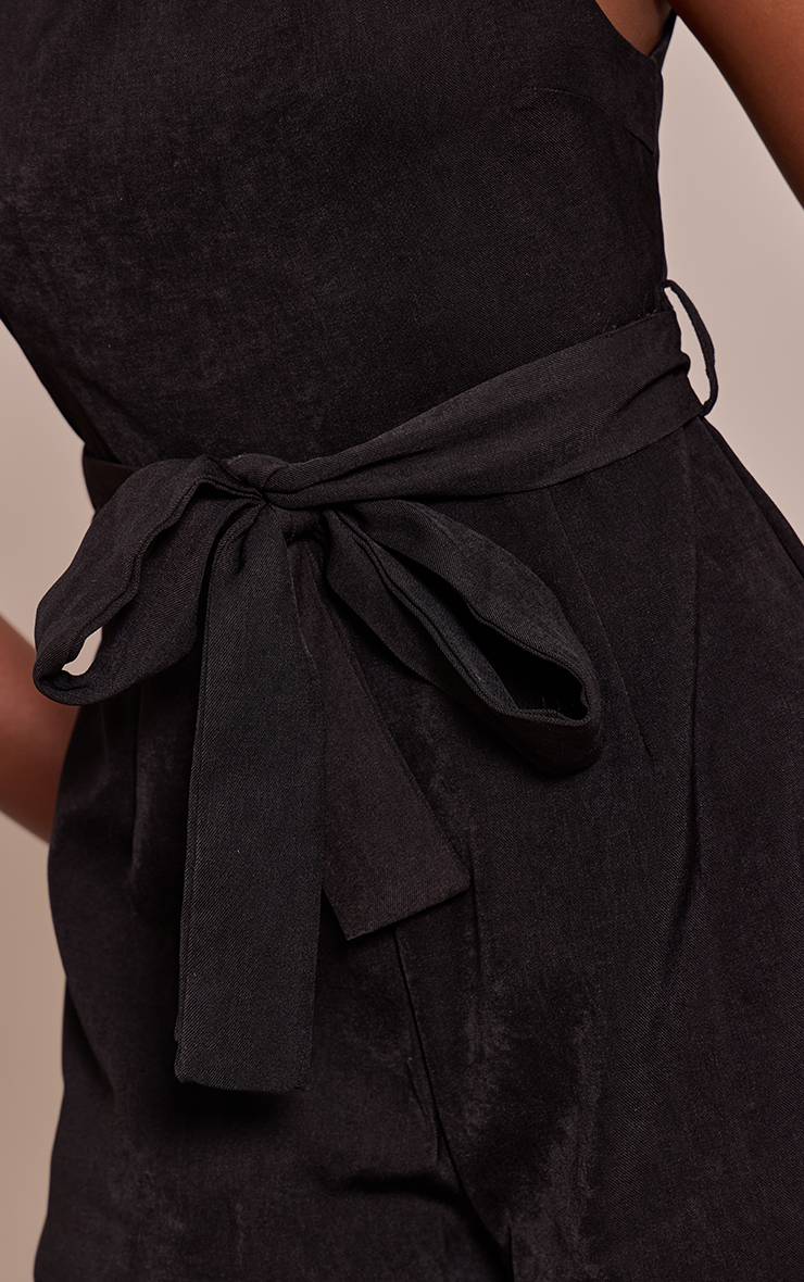 Noir Combi-short Tissée Avec Ceinture À Nouer