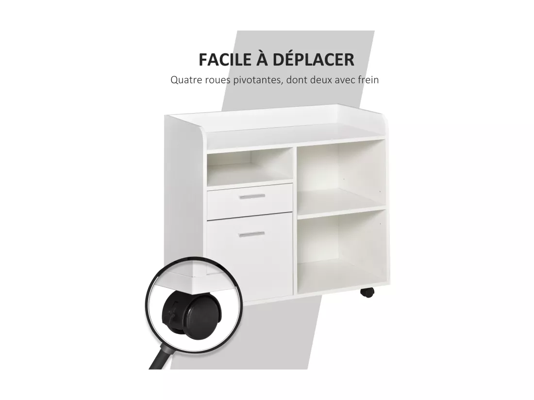 Support d'imprimante - caisson rangement - 3 niches, tiroir, trieur - panneaux blanc