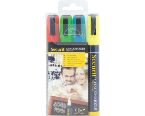 Krijtpotloden, kalligrafiepunt 2-6 mm, diverse kleuren, 4 kleuren