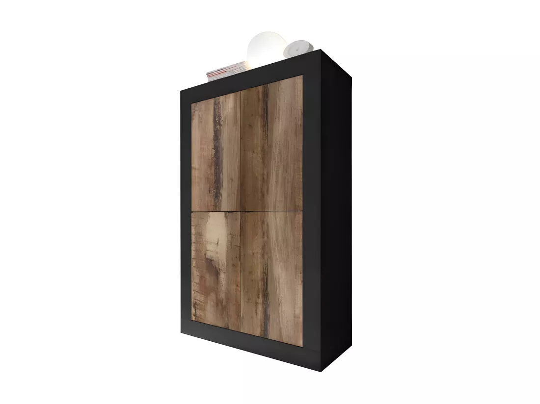 Vaisselier 4 portes Noir mat/Bois fumé - MATERA