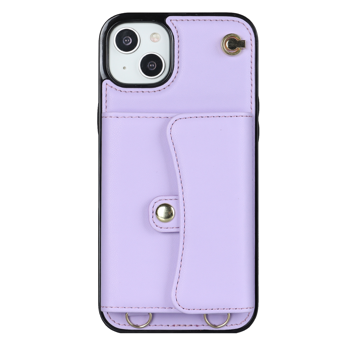 iPhone 14 / iPhone 13 Necklace Leder Schutz Hülle mit Kartenfach   Handykette (140cm) - Lila