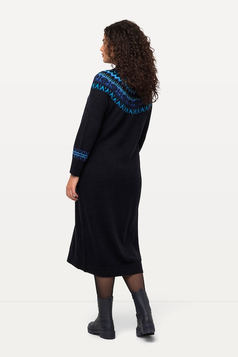 Strick-Midikleid, Norwegermuster, Rundhals, Langarm