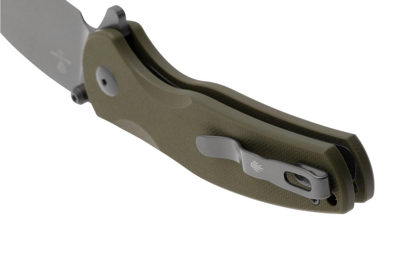 Kizer Vanguard Mini Grouper V3669A3 Grey D2, Olive Green G10, zakmes, Azo design