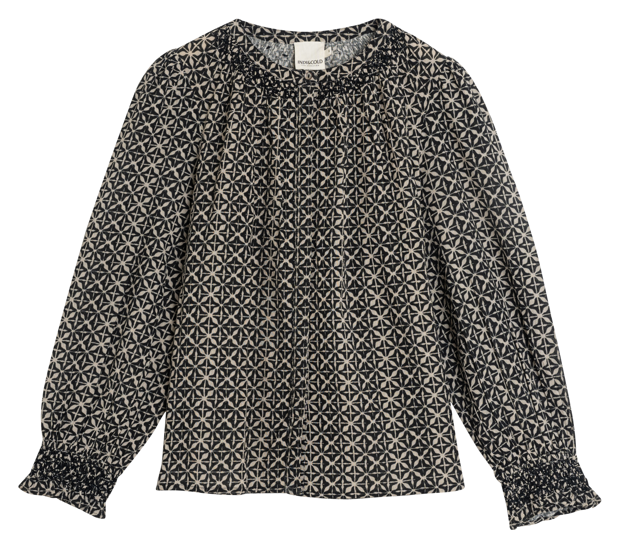 Chemise ample col rond imprimée en coton bio | Noir