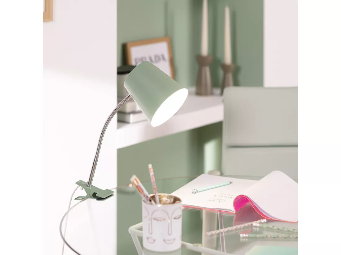 Lampe de Bureau Flex Métal Delavan avec Pince Vert Céladon