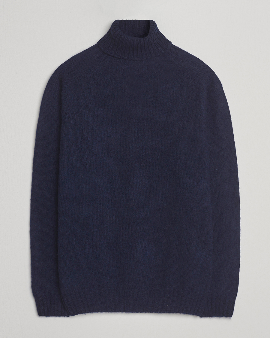 Harley Of Scotland Brushed Supersoft Lambswool Rollneck Navy