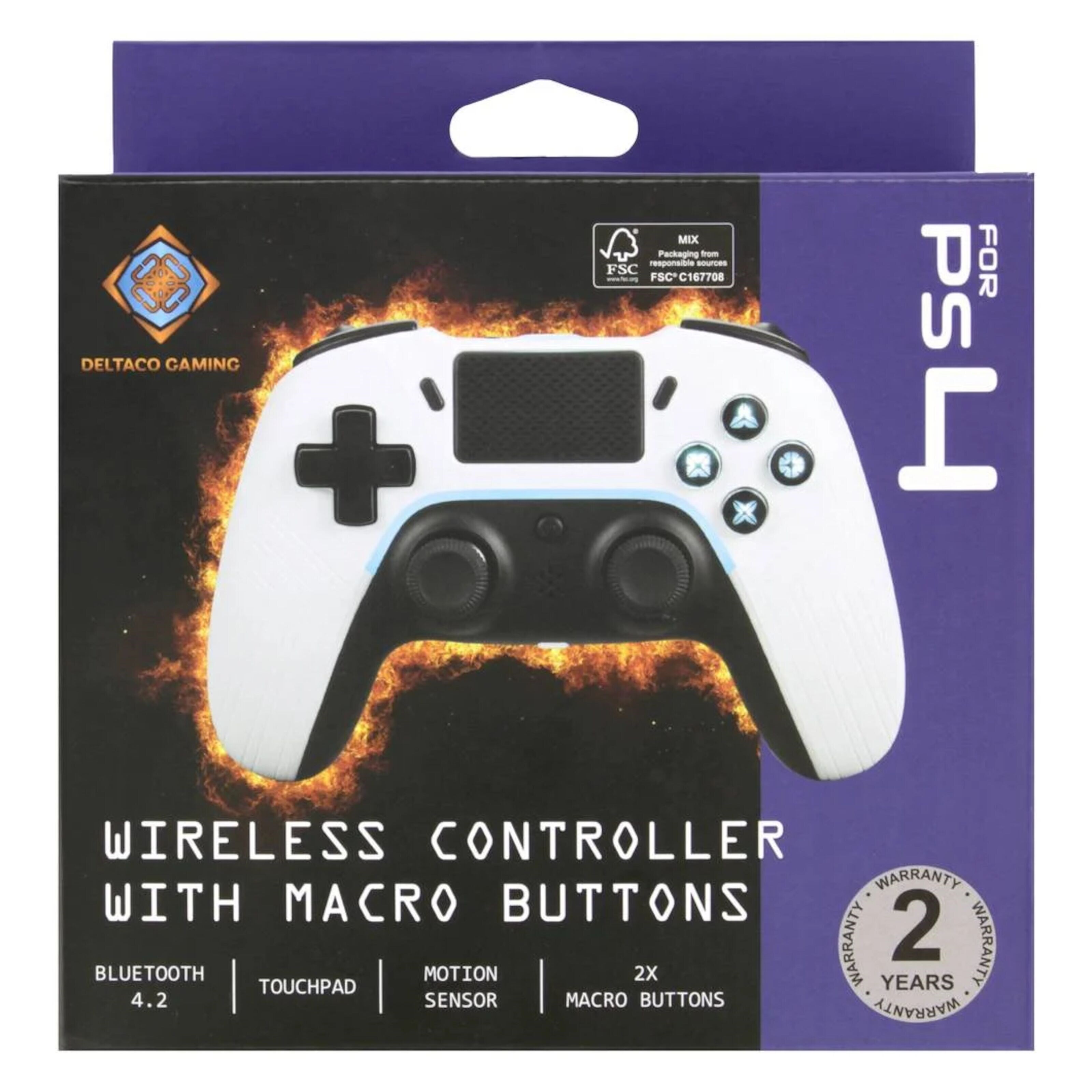 Deltaco Trådløs håndkontroller for PS4 og PC Hvit