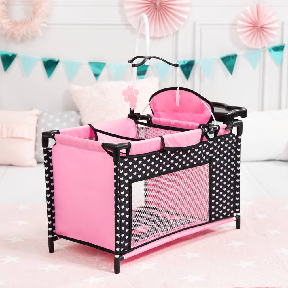 Poppenbed multifunctioneel - zwart/roze