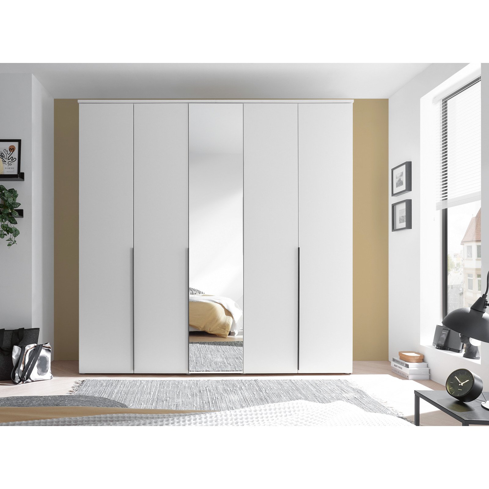 Drehtürenschrank Kevo Dekor 225 x 225 x 52 cm, mit Spiegel weiss