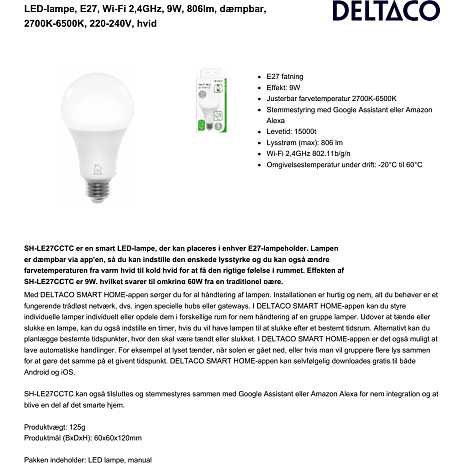 Deltaco Smart LED-pære E27 - hvid
