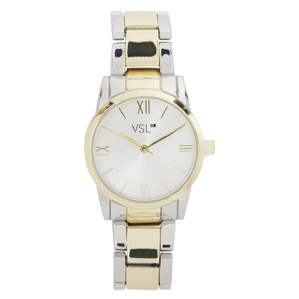 Montre ronde bracelet oyster bicolore dorée et argentée