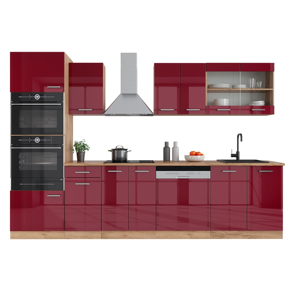 Vicco Küchenzeile Küchenblock Einbauküche R-Line 300cm Mikrowellenumbauschrank Bordeaux