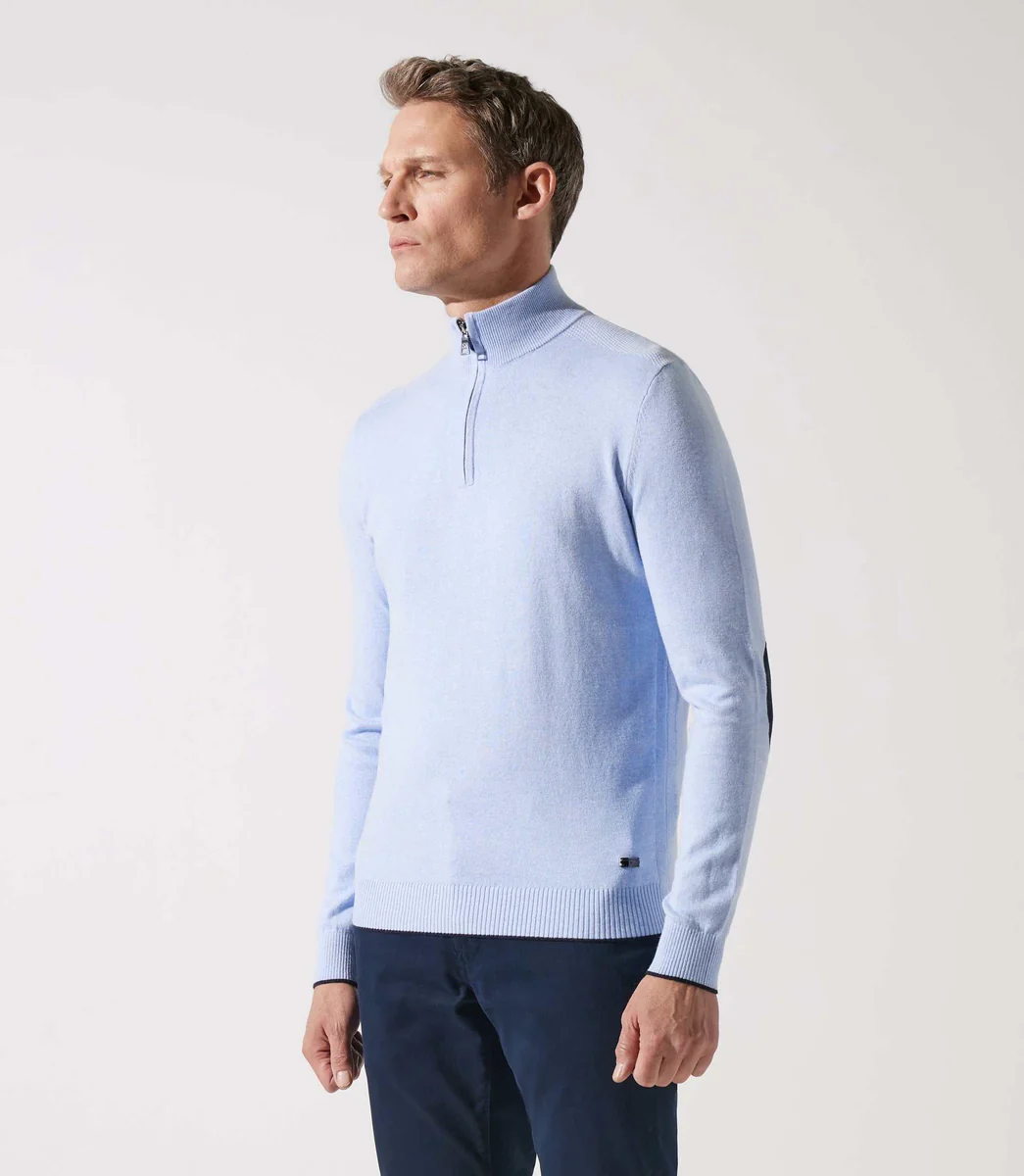 Pull col zippé camionneur bleu ciel