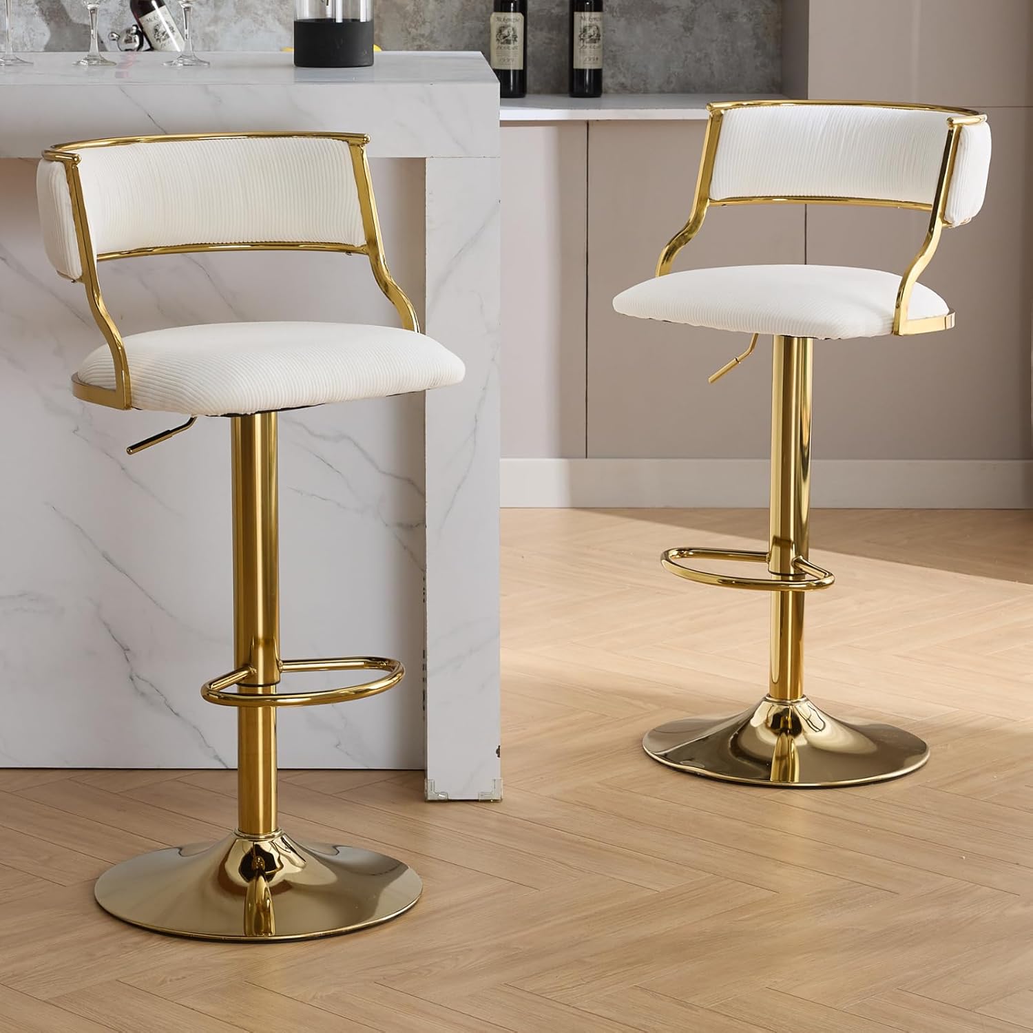 chairus Barstuhl 2er Set Barhocker Drehbar Samt Thekenhocker Höhenverstellbar Moderne Küchenhocker für Esszimmer Kücheninsel (Beige-2)