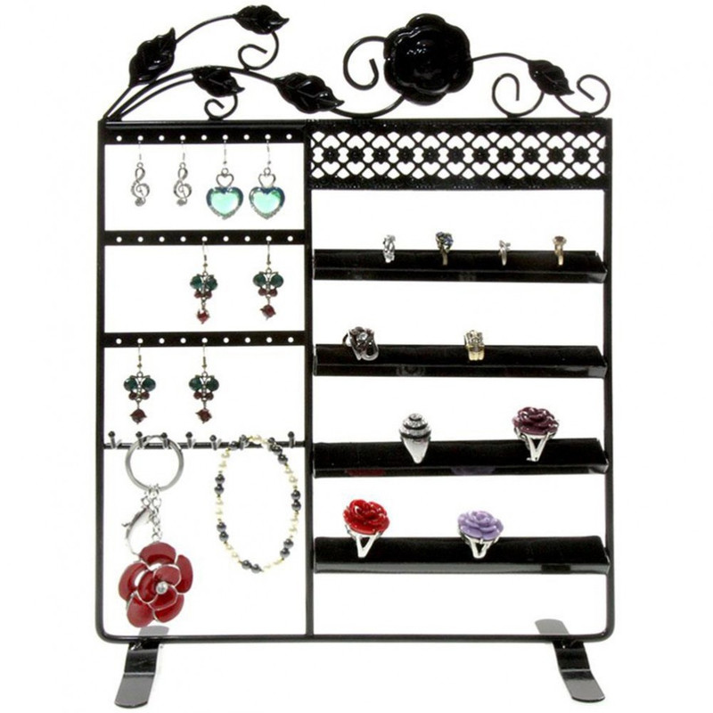 Porte bijoux porte bijoux cadre fleur boucle bracelet bague et accessoire Noir
