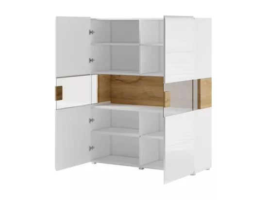 Vitrine double portes collection OHIO. Couleur blanc et chêne. LED incluses